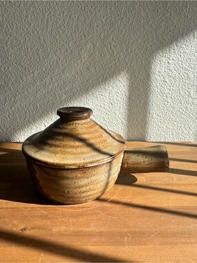 Handcrafted Brown Ceramic Lidded Serving Pot